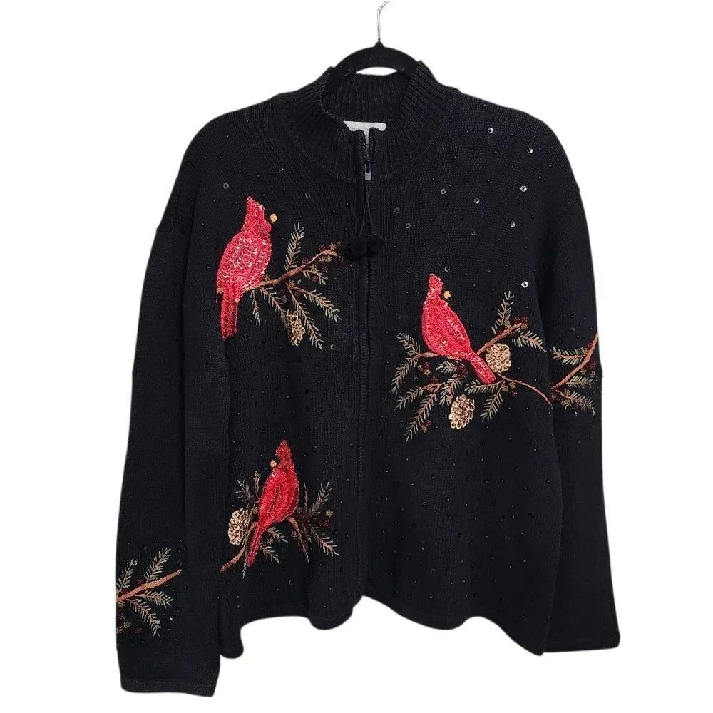 Vintage Casual Corner Cardigan Sweater XL Beaded Embroidered Holiday
